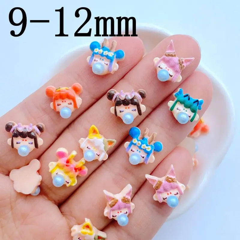 30Pcs New Cute Mini 9*12mm Cartoon Bubble Blowing Little Girl Resin  Crafts Flatback Ornament Jewelry Making Hairwear Accessorie