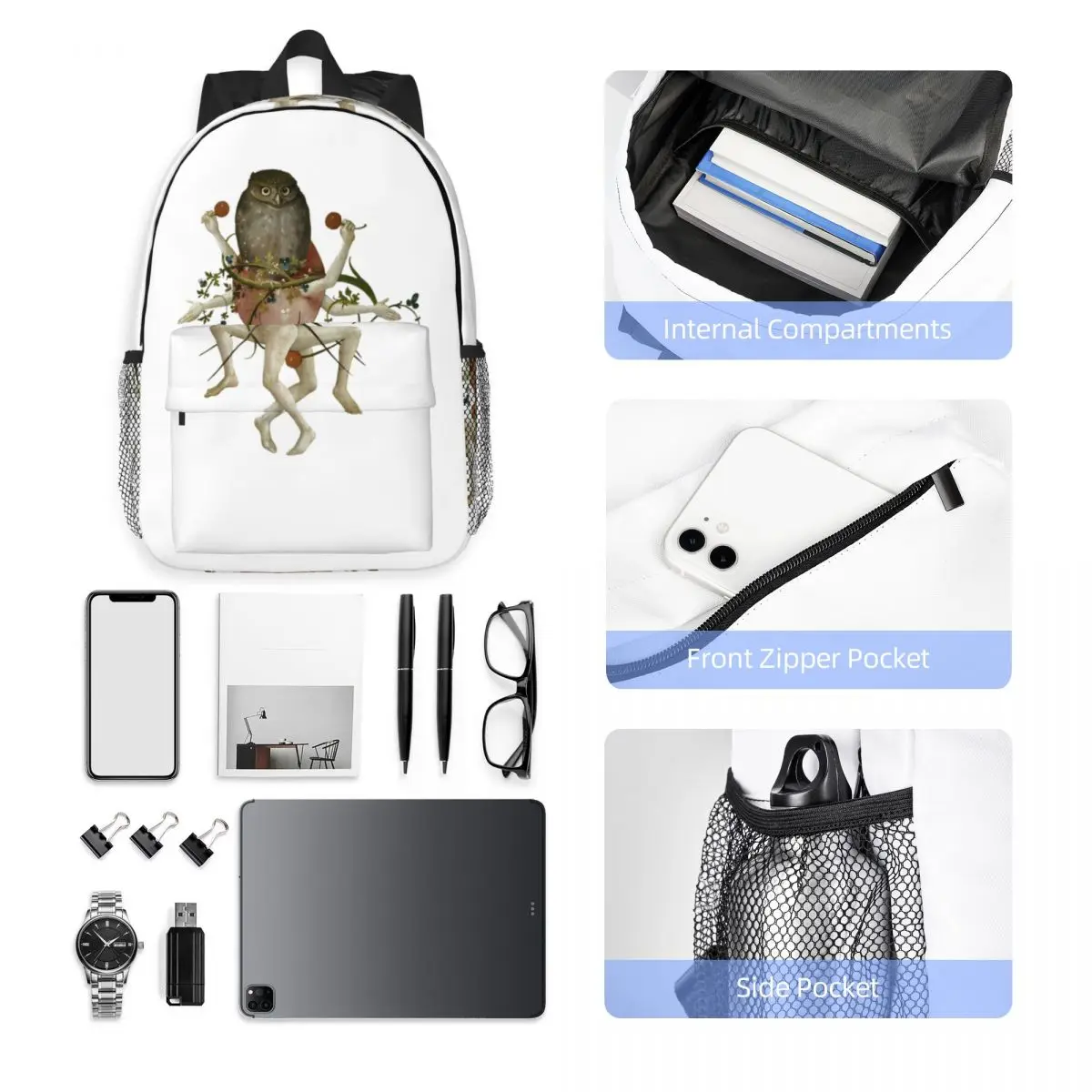 Hieronymus Bosch Dancing Owl Backpack Hot Sale Daypack Large Capacity Boys Girls BookBag Shoulder Bags for Men Women School Bag