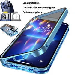 Custodia a scatto in vetro a doppia faccia magnetica in metallo a protezione totale 360 per iPhone 16 15 14 Pro Max 13 12Mini Cover protettiva per lenti