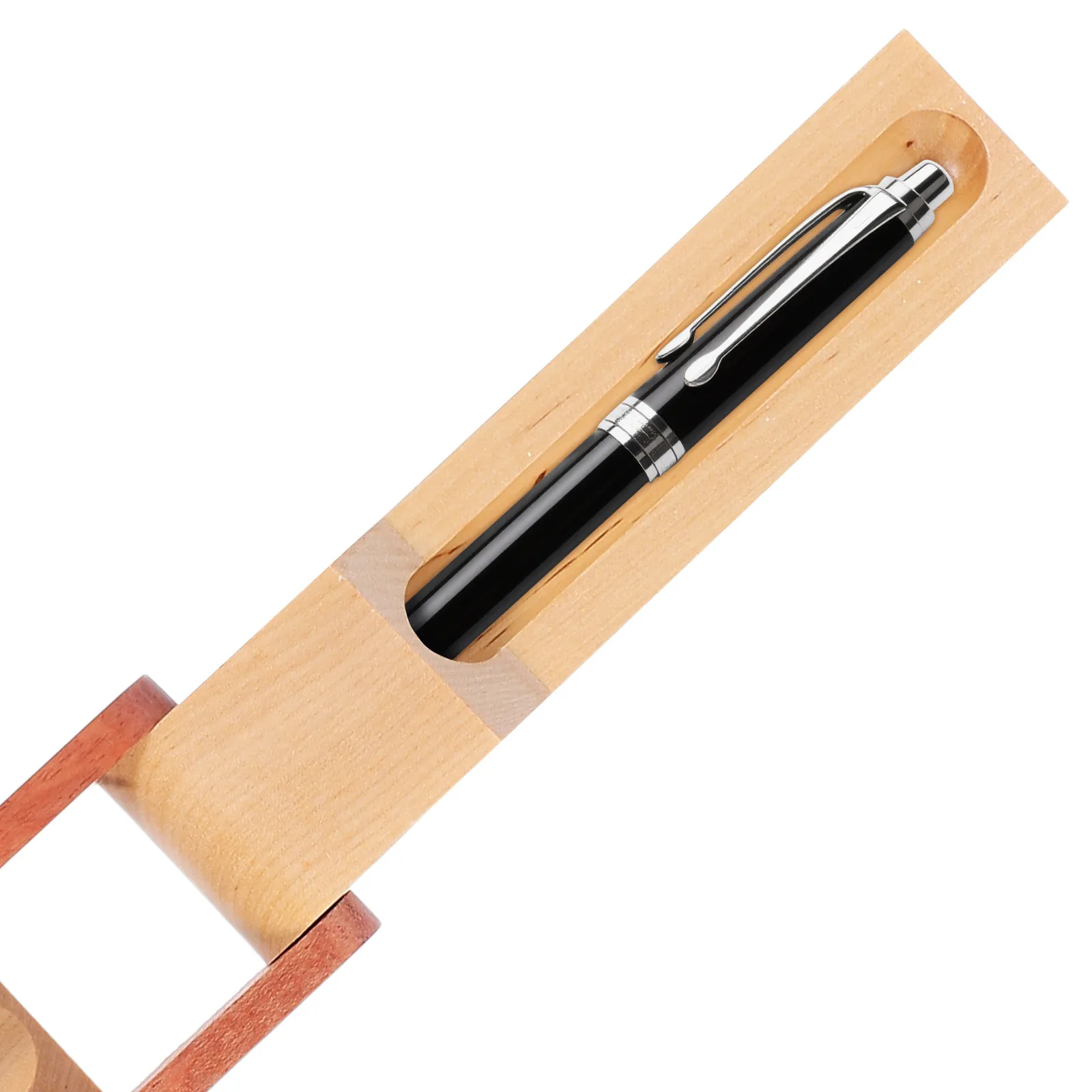 

Solid Wood Pen Box Dual Tone Finish Business Pen Organizer Stationery Holder Desk Decor Writing Instrument Storage