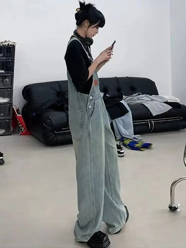 Vintage Denim Overalls Women plus Size Spring Autumn New Sle Slimming One-Piece Pants Trendy for Plump Sister