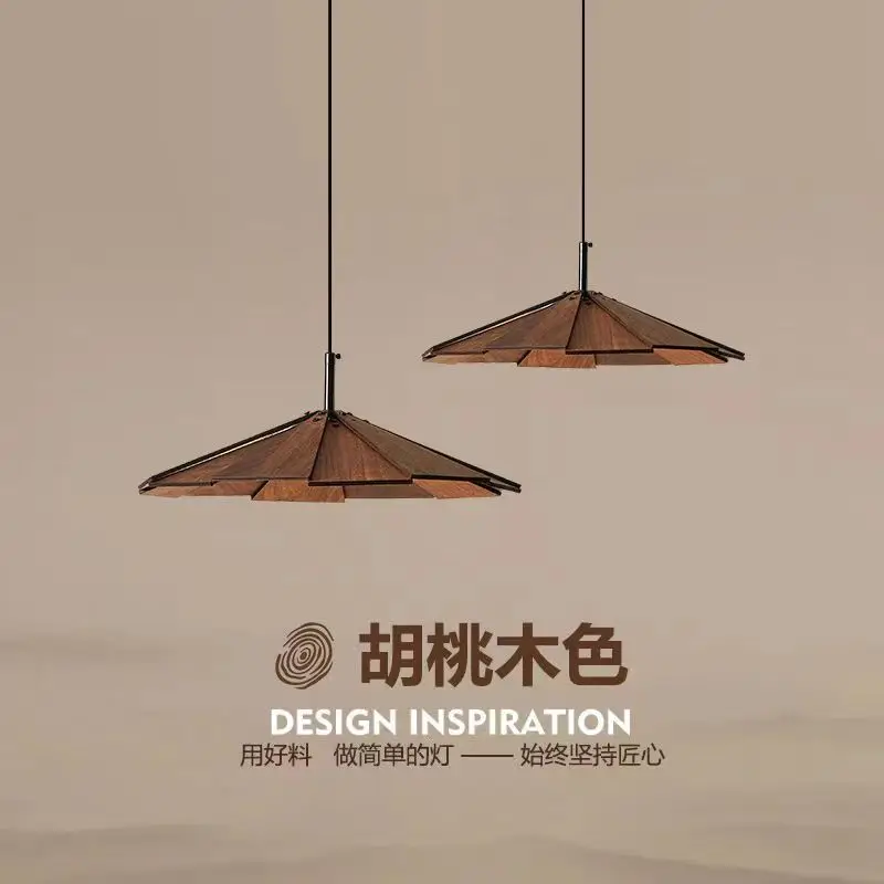 

Retro Japanese wooden dining chandelier led homestay bar tea room coffee shop walnut color art led restaurant lighting