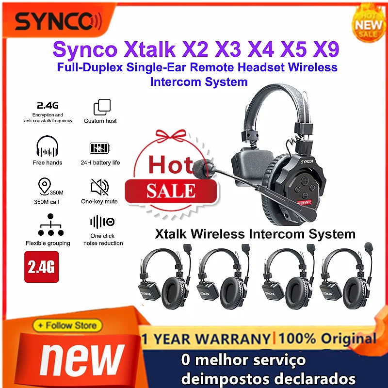 Synco Xtalk 2.4G Full-Duplex Single-Ear X2 X3 X5 X9 Remote Headset Wireless Intercom System for Film Television Shooting Studio