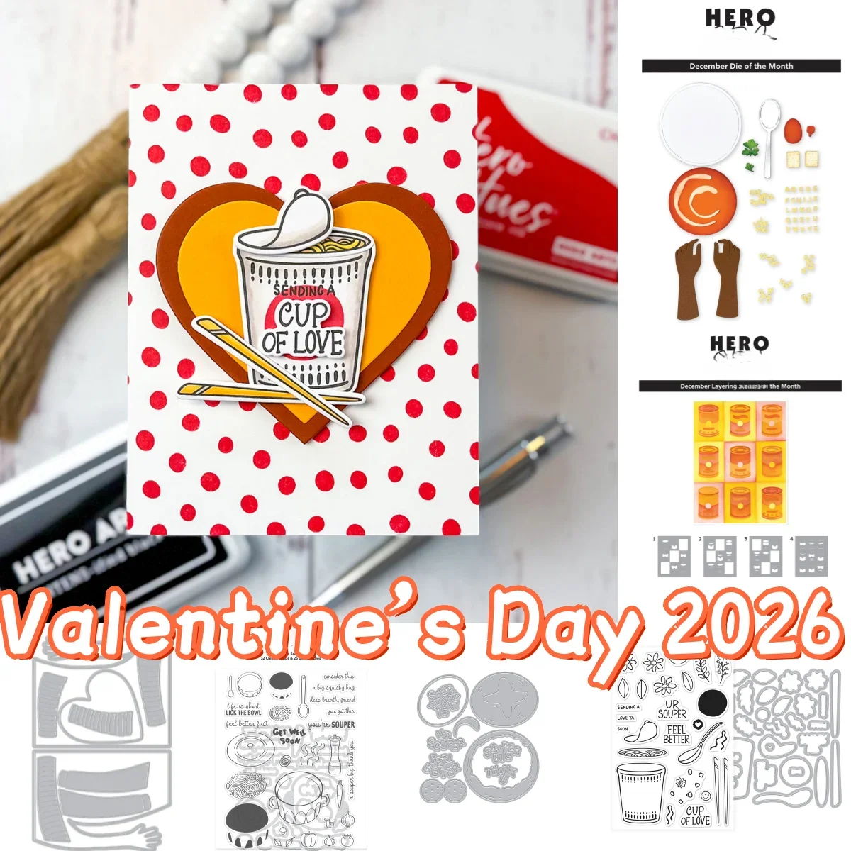 

Valentine's Day 2026 Heart Cup Alphabet Souper Bow Metal Cutting Dies Clear Stamps for DIY Decorating Scrapbook Paper Card Craft