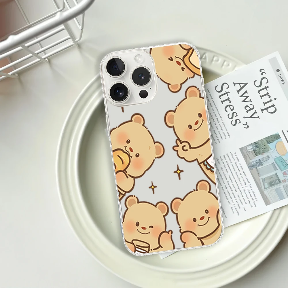 Cute little bear Cartoon Phone Case for iPhone 12 11 13 14 15 16 Max Pro Plus Transparent Soft Shell