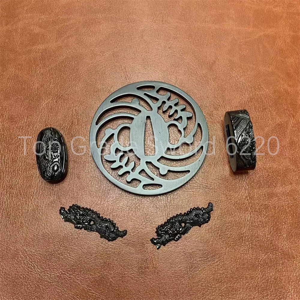 Very Cool Black Steel Iron Tsuba Handguard Guard Alloy Fuchi Kashira Menuki For Real Japan Samurai Katana Tanto Sword Fittings