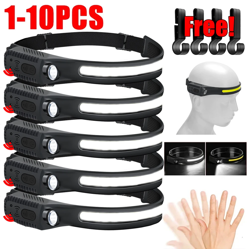 

Индукционный Головной фонарь KDULIT светодиодный, рабочий Головной фонарь COB, 5 режимов освещения, USB Перезаряжаемый уличный фонарь для рыбалки, ночного бега