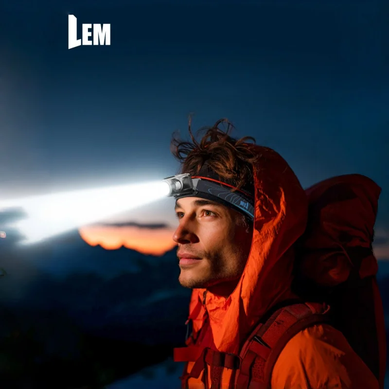 LEM Outdoor Portable Headlight Adjustable Waterproof Induction Cap Lamp Long Battery Life Headlights for Fishing Hiking Travel