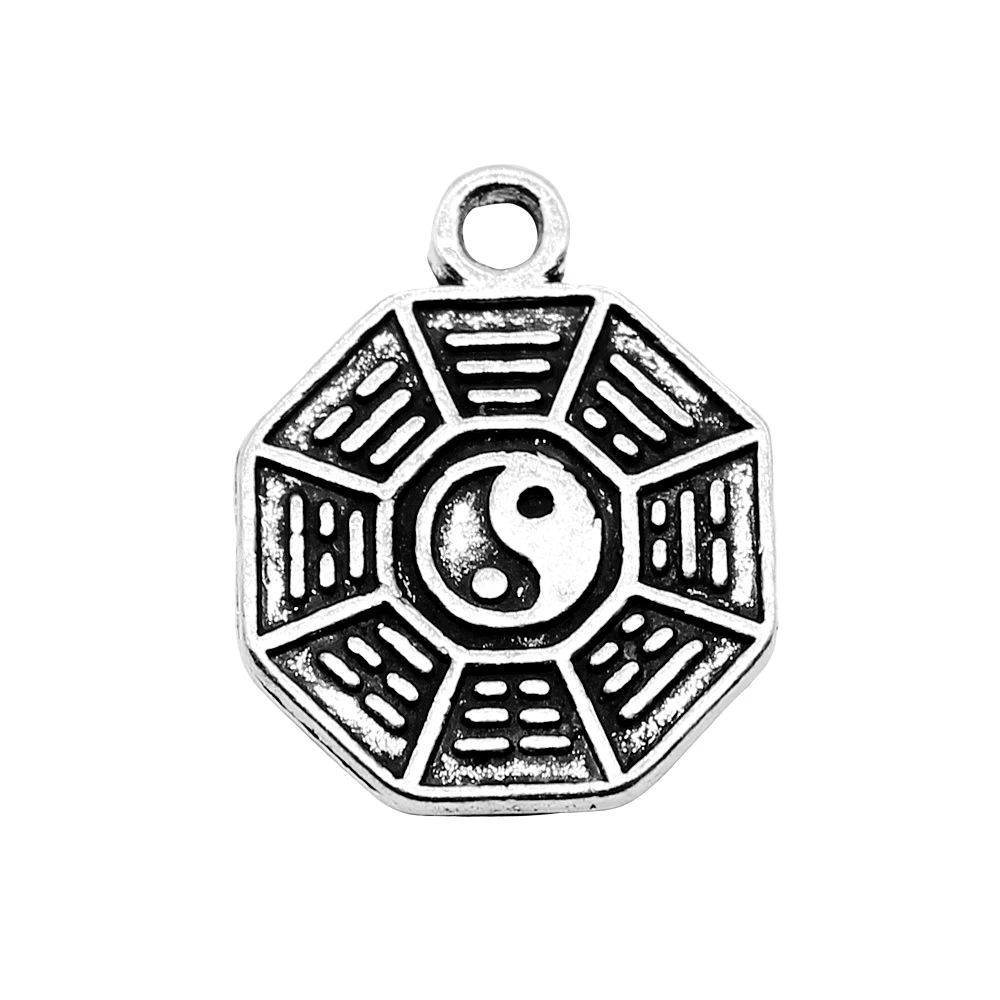 20pcs Charm Yin Yang Charms Taoism Ba Gua Antique Silver Color Charms For Jewelry Making Bracelets Accessories Feng Shui 13x16mm