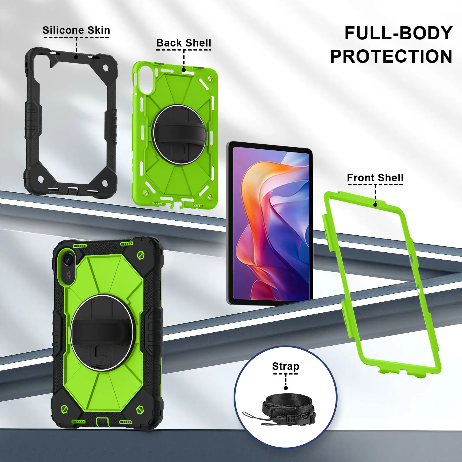 Handle Grip Case For Xiaomi Redmi Pad 2 2025 11.0 inch 25040RP0AG 25040RP0AI Rotating Stand Heavy Duty Cover With Shoulder Strap