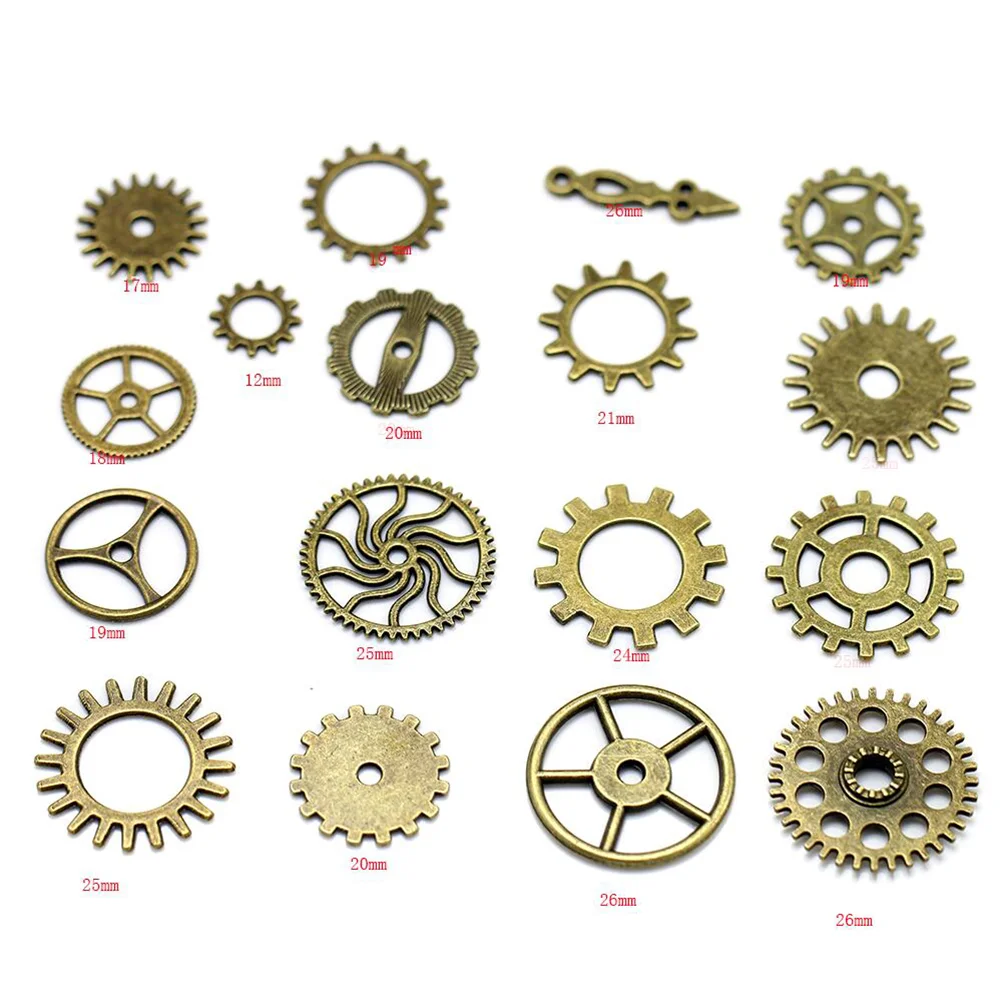 17 Pcs Steampunk DIY Necklace Supplies Gear Charms for Jewelry Making Pendant Bulk