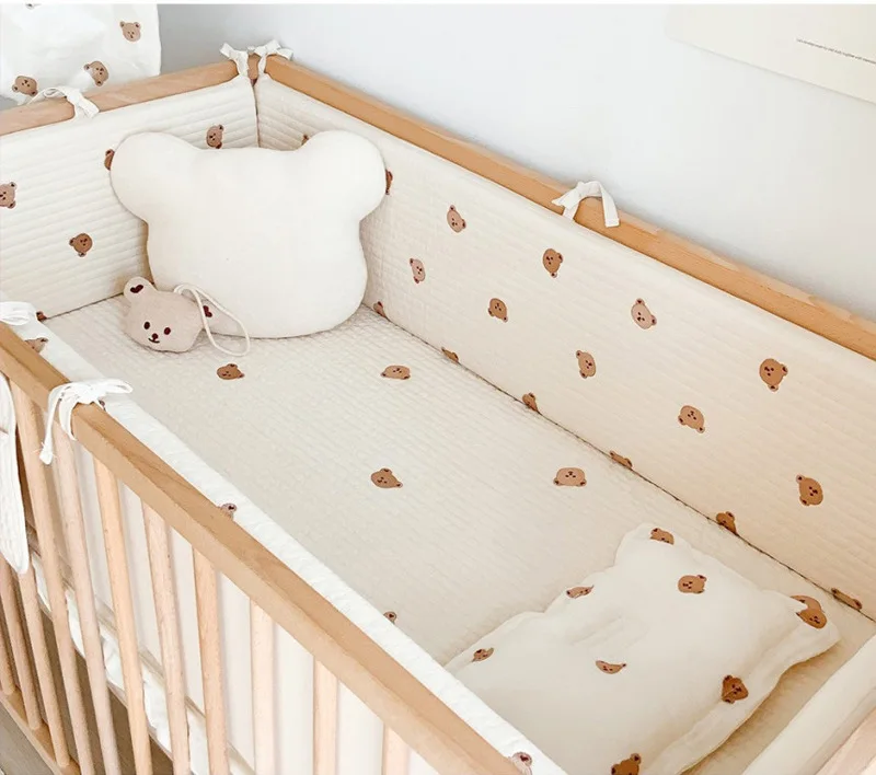 Baby Crib Fence Set Bear Embroidery Baby Crib Bumper Children\'s Cot Bumper Qualited Cotton Baby Bed Protection Bumper Baby Crib