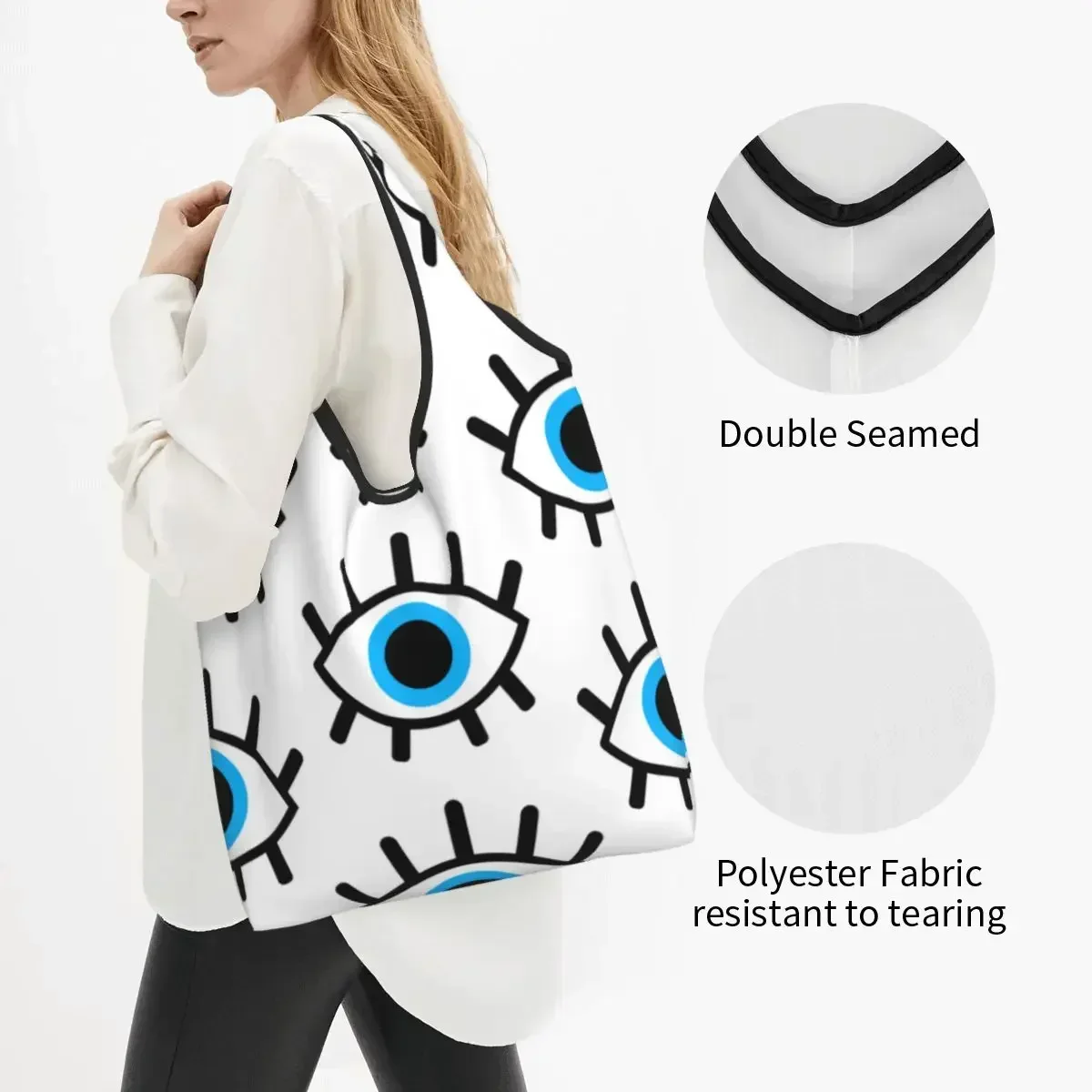 Magic Eyes Charm Grocery Shopping Tote Bags Women Custom Black Evil Eye Amulet Boho Pattern Shopper Shoulder Bag Big Handbags