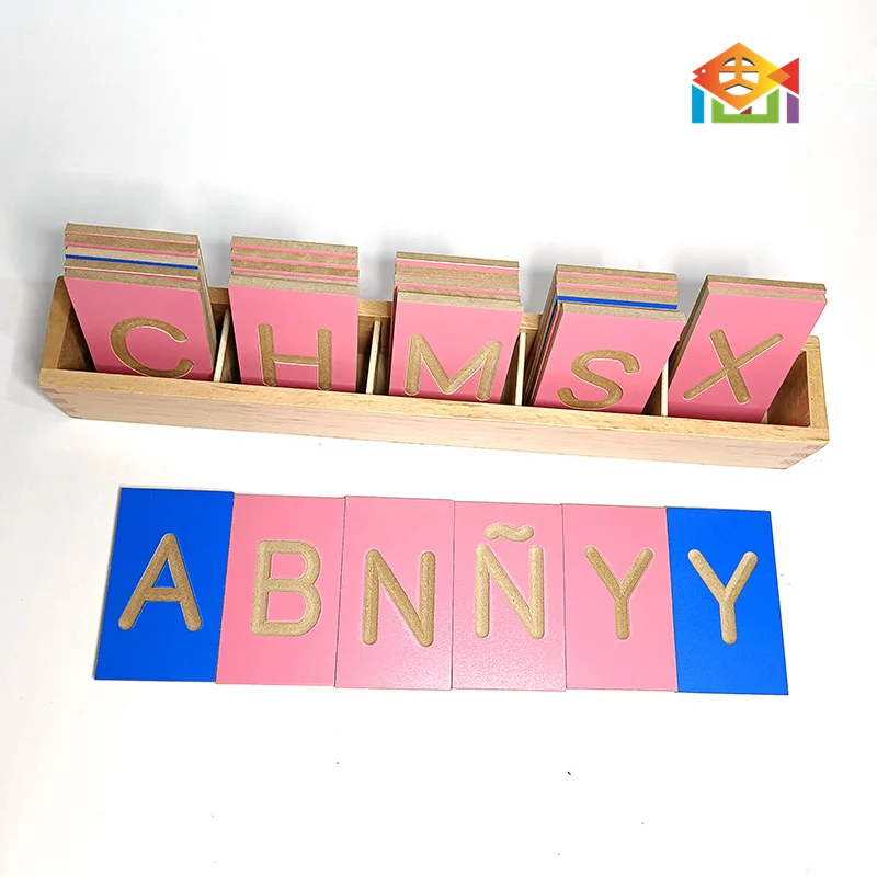 English Spanish Alfabeto Español Tracing uppercase little letters ties Board montessori materials language wooden toys