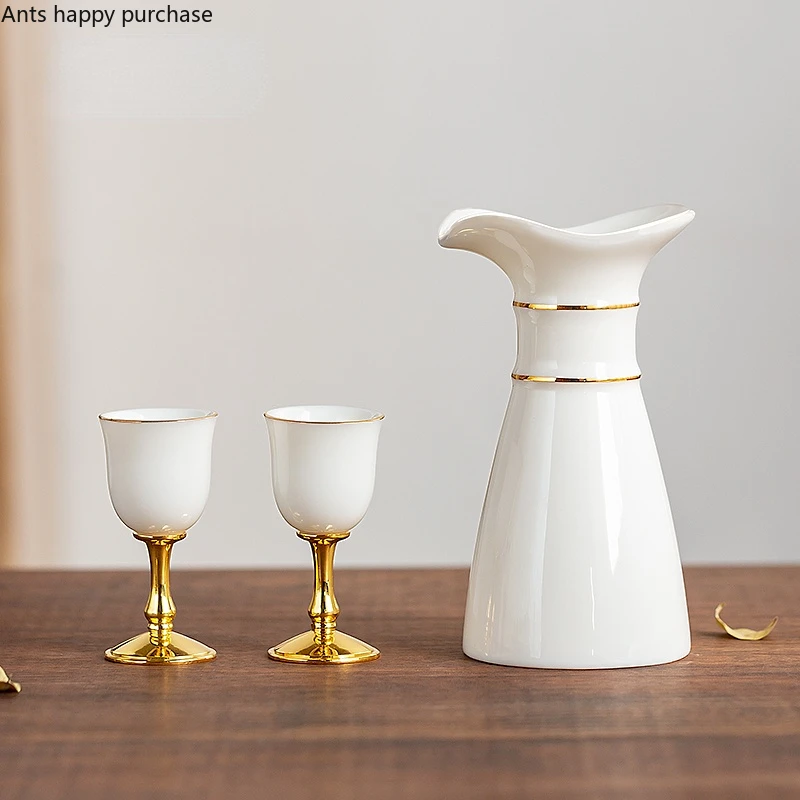 

Chinese White Ceramic Wine Glass Set Wine Warmer Shot Glass Hip Flasks White Wine Glass Goblet Wine Dispenser Wine Set Gift Box