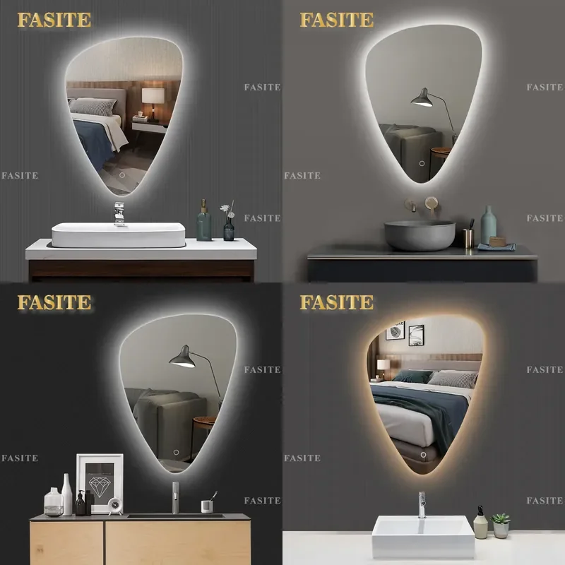 For Bathroom Water Drop Shaped Smart Mirror Frameless LED Lighted Wall Hanging Touch Screen Luminous Vanity Mirror Modern