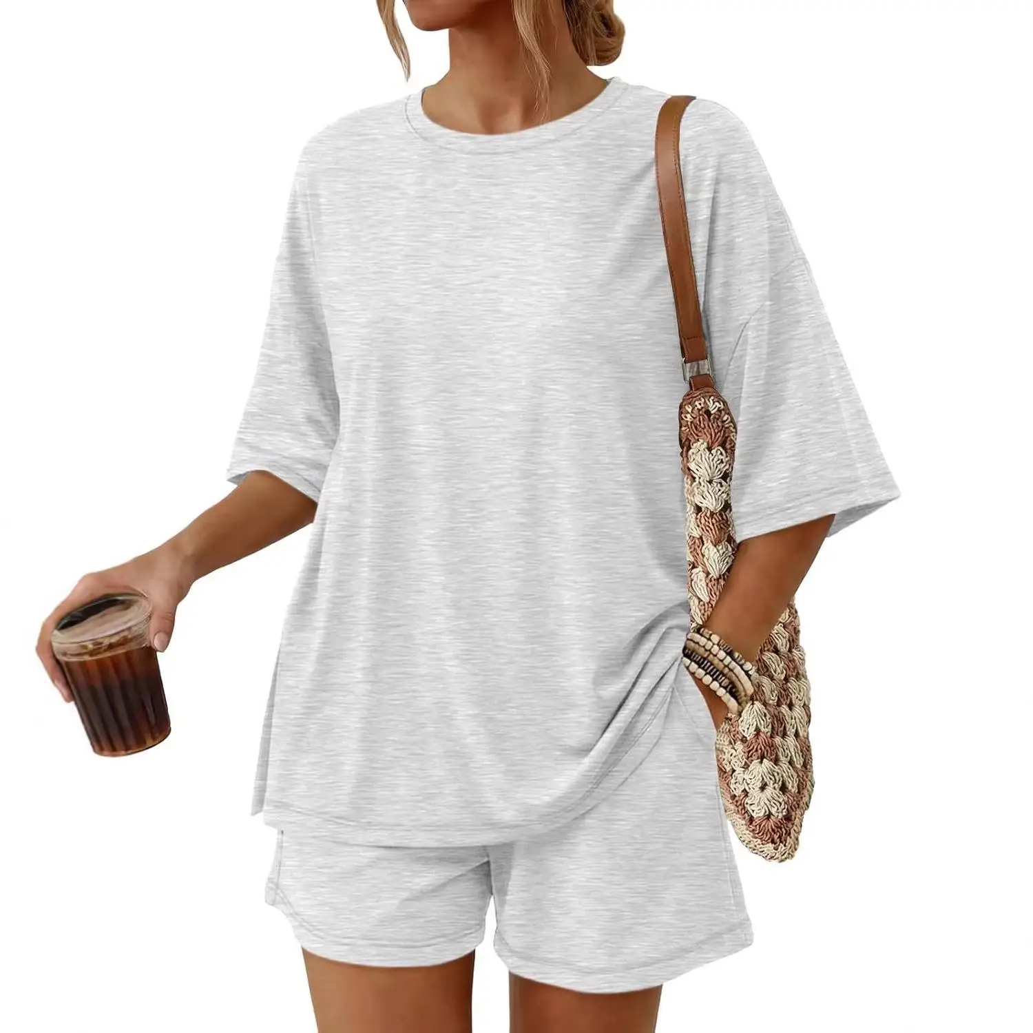 

Summer Fashion Queen 2-Piece Set Oversize Top And Loose Shorts with Pockets Elegant Style Abstract Pattern Mid-Low Waist PVC ...
