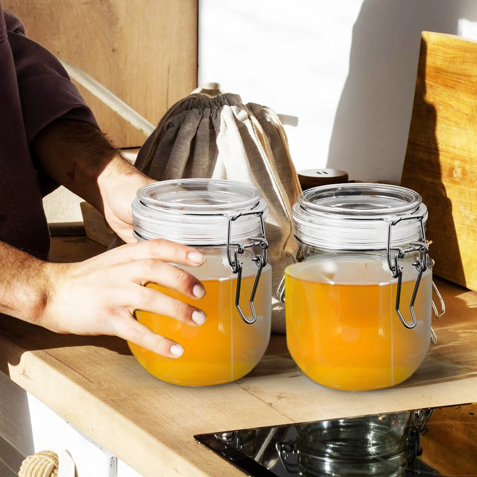

2 Pcs Honey Pot Glass Containers Kitchen Storage Jars Preservation Airtight Food with Lids Seal Bottle