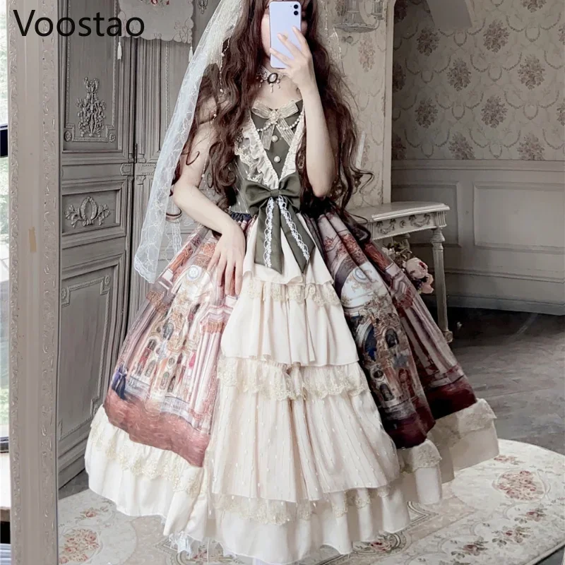 Vintage vittoriano elegante Lolita principessa Jsk abito da donna dolce fiocco in pizzo senza maniche abiti da festa ragazze chic abiti da sposa MS