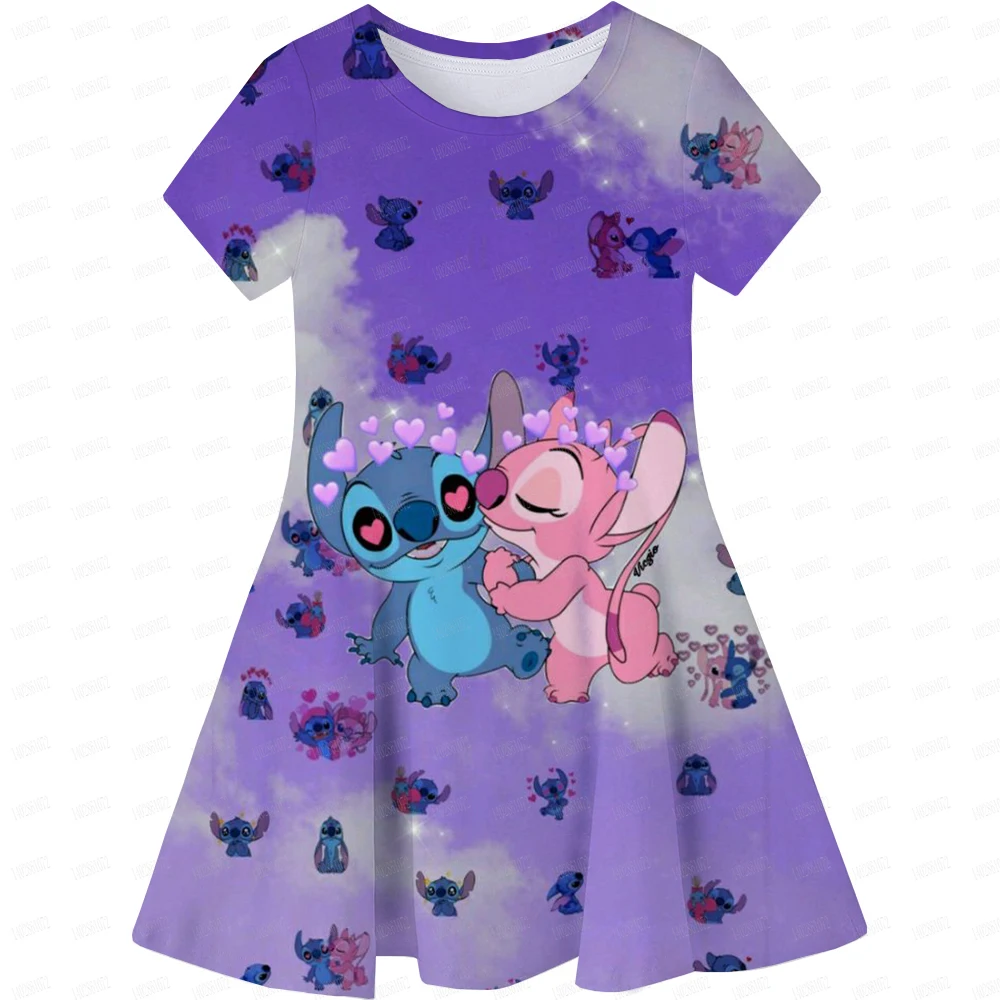 Children\'s Princess Dresses Girl Birthday Clothing Girls Cartoon Stitch Dress Summer Cute Casual Kids Home wear Clothing Top Tee