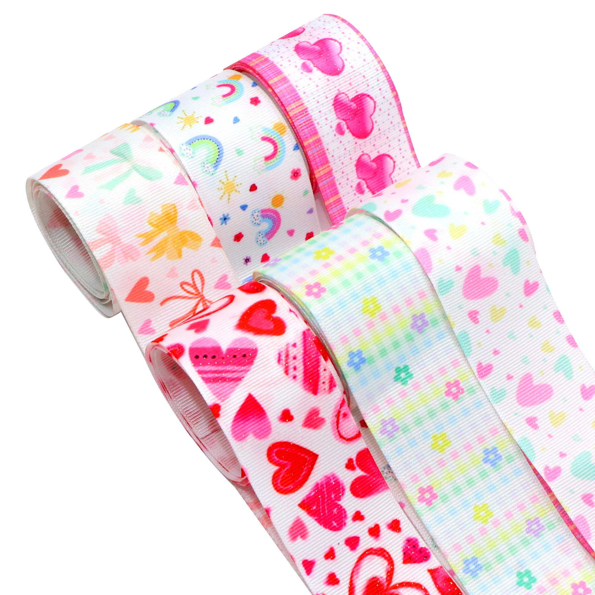 1 rollo, 1.50 pulgadas/38 mm x 5 yardas/rollo, cinta de grogrén con diseño de corazón y amor para el día de San Valentín