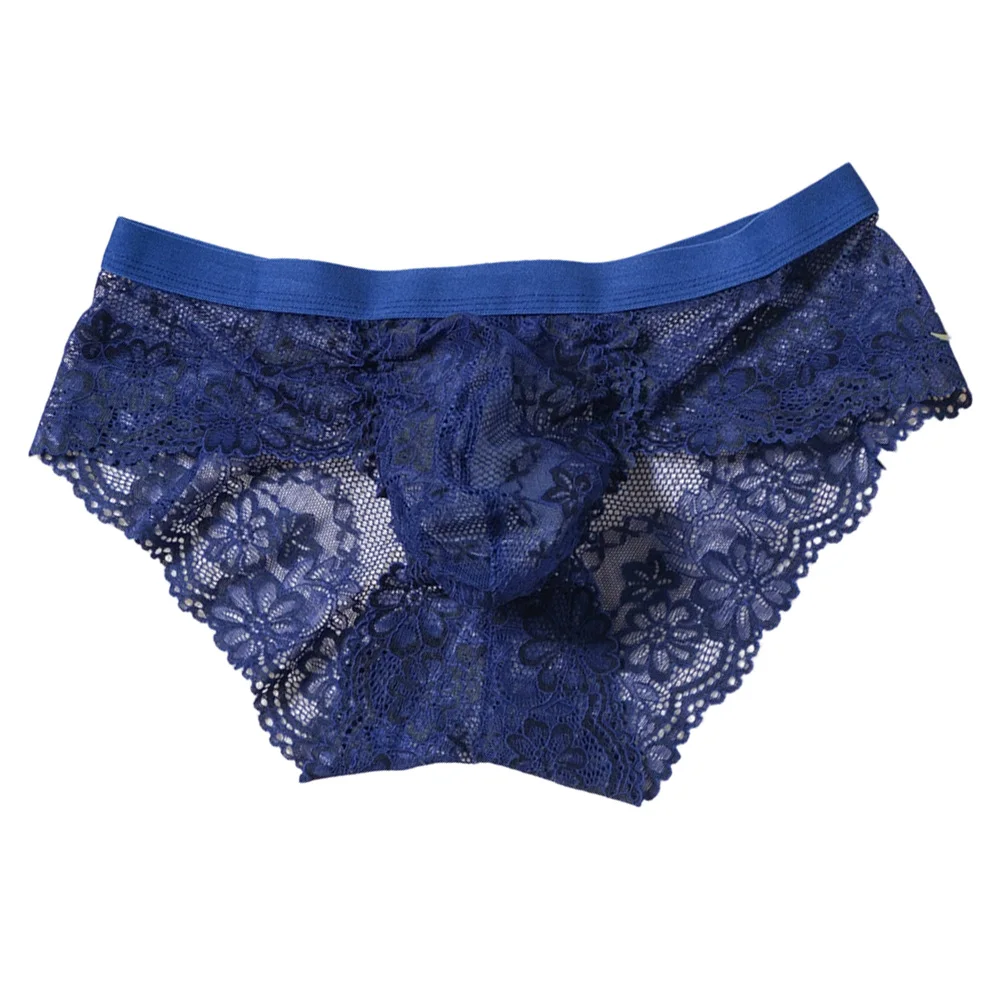 Men Jacquard Lace Briefs Bulge Pouch Sissy Gay Breathe Underwear Exotic Lingerie Comfortable Waistband For All Day Comfort
