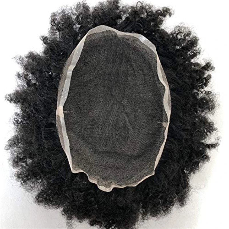 Mannen Full Lace Krullend Haar Pruik Ademende Mannelijke Capillaire Prothese Haar 15Mm Afro Krullend Kant Basis Toupetje Voor Mannen Haar Systeem