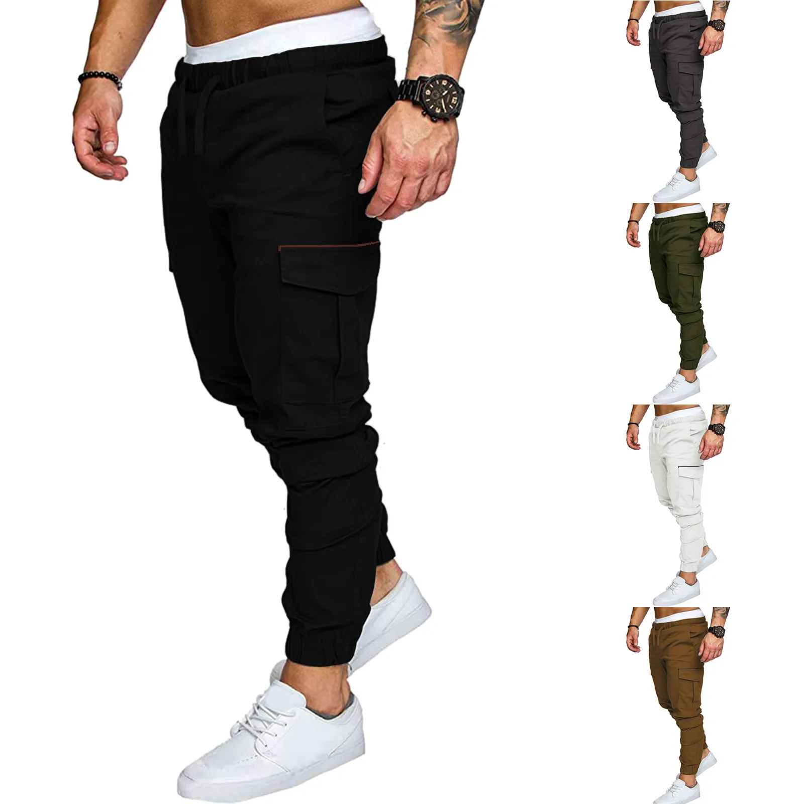 

New Men Fashion Trouser Casual Pure Colour Jean With Overalls Sport Pant Trouser Solid Low Rise Harlan Pocket Pencil Pants