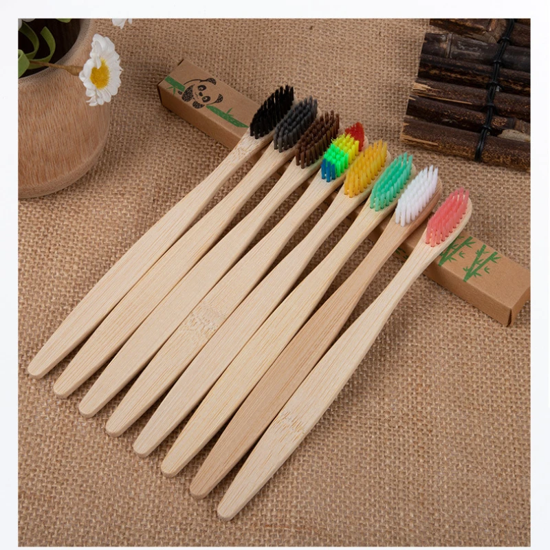 100pcs Bamboo Toothbrushes Colorful Toothbrush Resuable Portable Adult Wooden Soft Tooth Brush For Home Travel Hotel