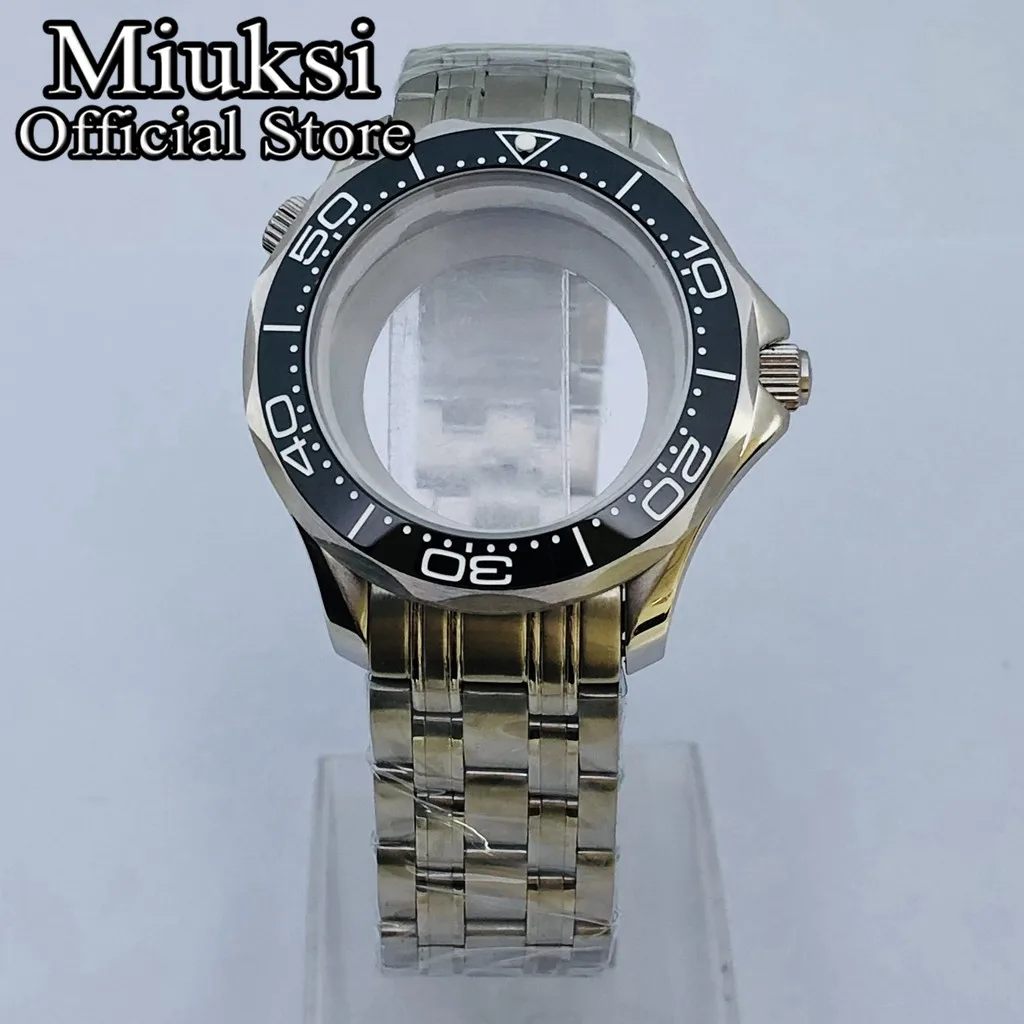 Miuksi 41mm silver watch case ceramic bezel sapphire glass fit NH35 NH36 NH34 movement