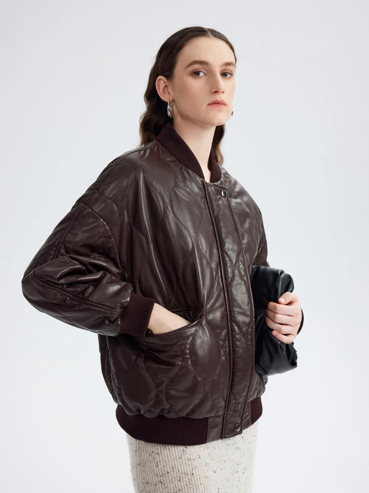 Otoño Invierno chaquetas Bomber de cuero genuino para mujer 2026 nuevo abrigo acolchado de piel de oveja auténtica corto suave suelto Simple de gama alta