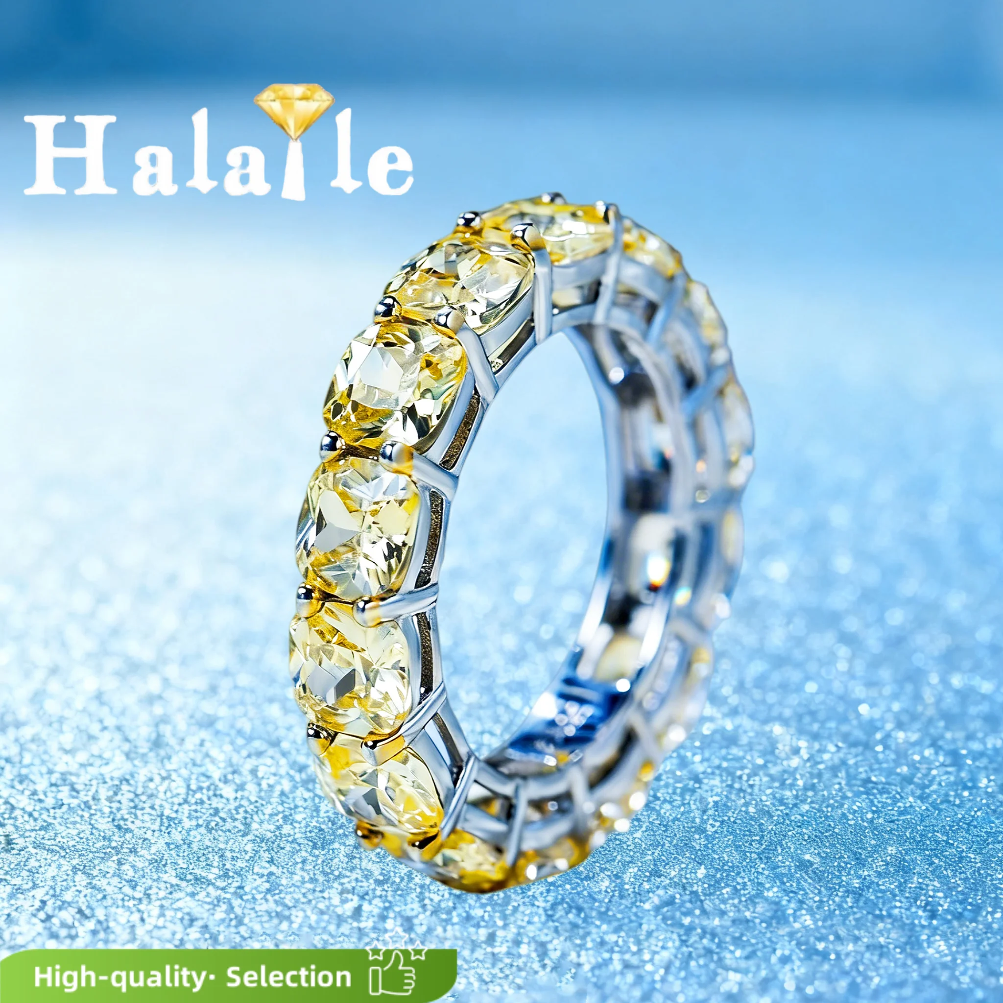 

Halaile 5mm 0.6CT Yellow Moissanite/Zircon Row Rings S925 Silver Princess Cut Women Sparkling Luxury Fine Jewelry Dainty Elegant