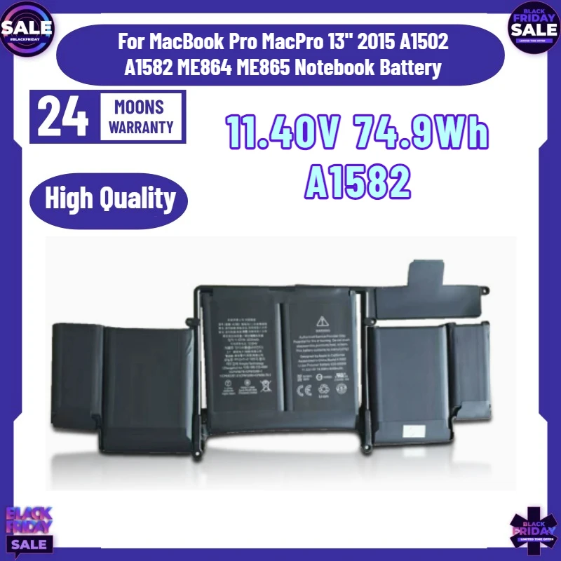 Batería para Portátil de 11.40V 74.9Wh para MacBook Pro MacPro 13" 2015 A1502 A1582 ME864 ME865