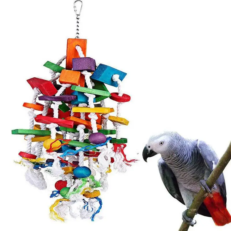 Bird Toys For Parrots Bird Bite Supply With Colorful Wood Blocks Bird Chew Toys For Conures Parakeets Cockatiels Lovebirds