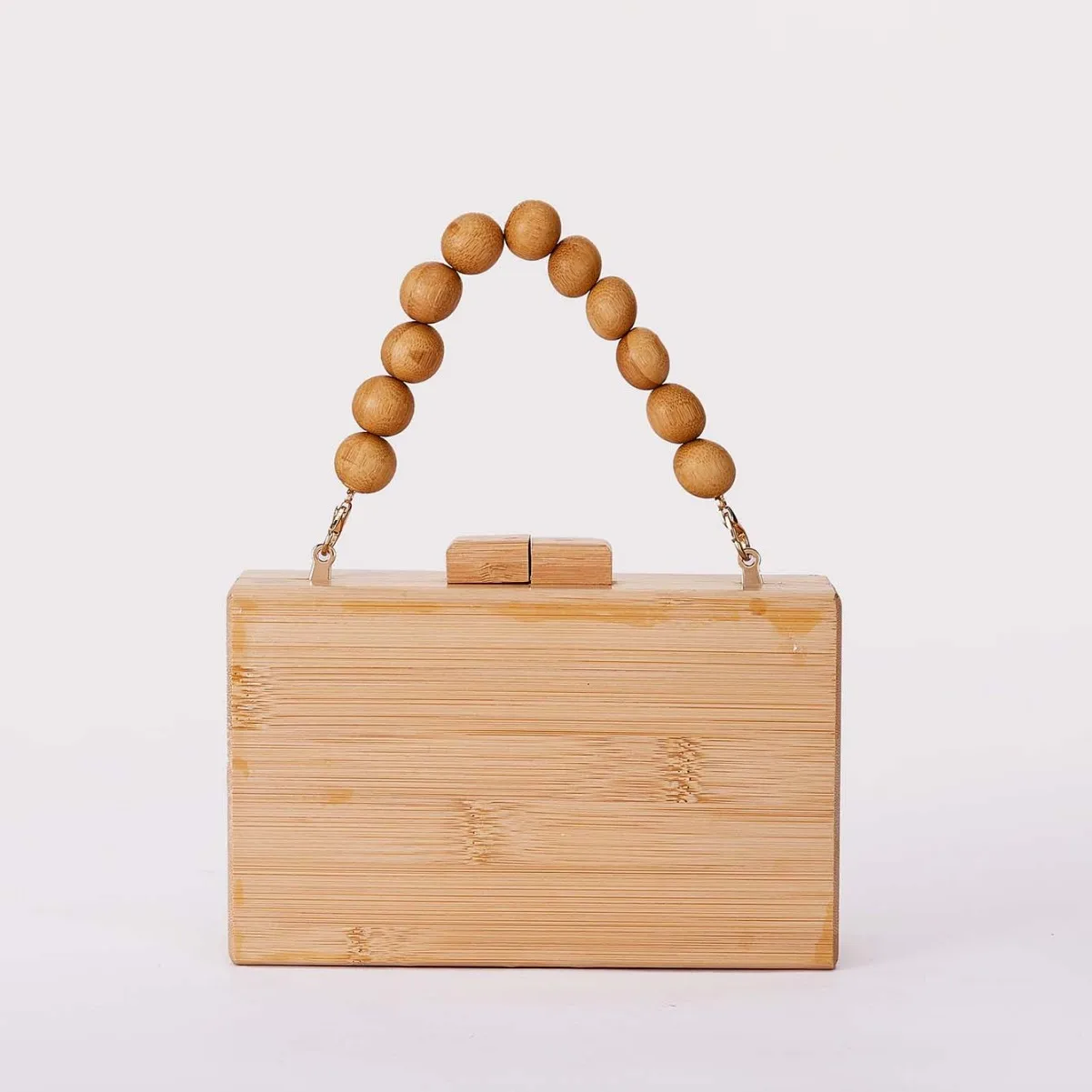 Fashionable Handheld Ladies' Wooden Handmade Bamboo Natural Color Small Square Evening Bag for Daily Use and Versatile Matching