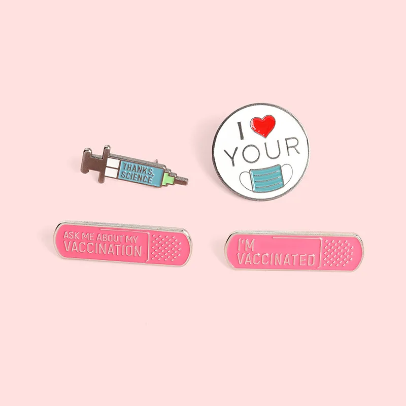 medical Personalized needle tube pink band-aid letter design badge metal enamel symbol pin brooch for women men clothes collar t