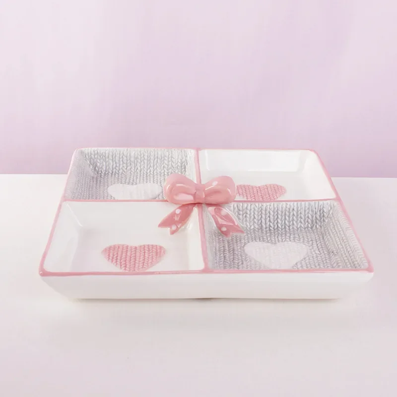 Nordic Creative Heart-Shaped Ceramic Divider Plate Holiday Decorations Plating Porcelain Square 4-compartment Plate Tableware
