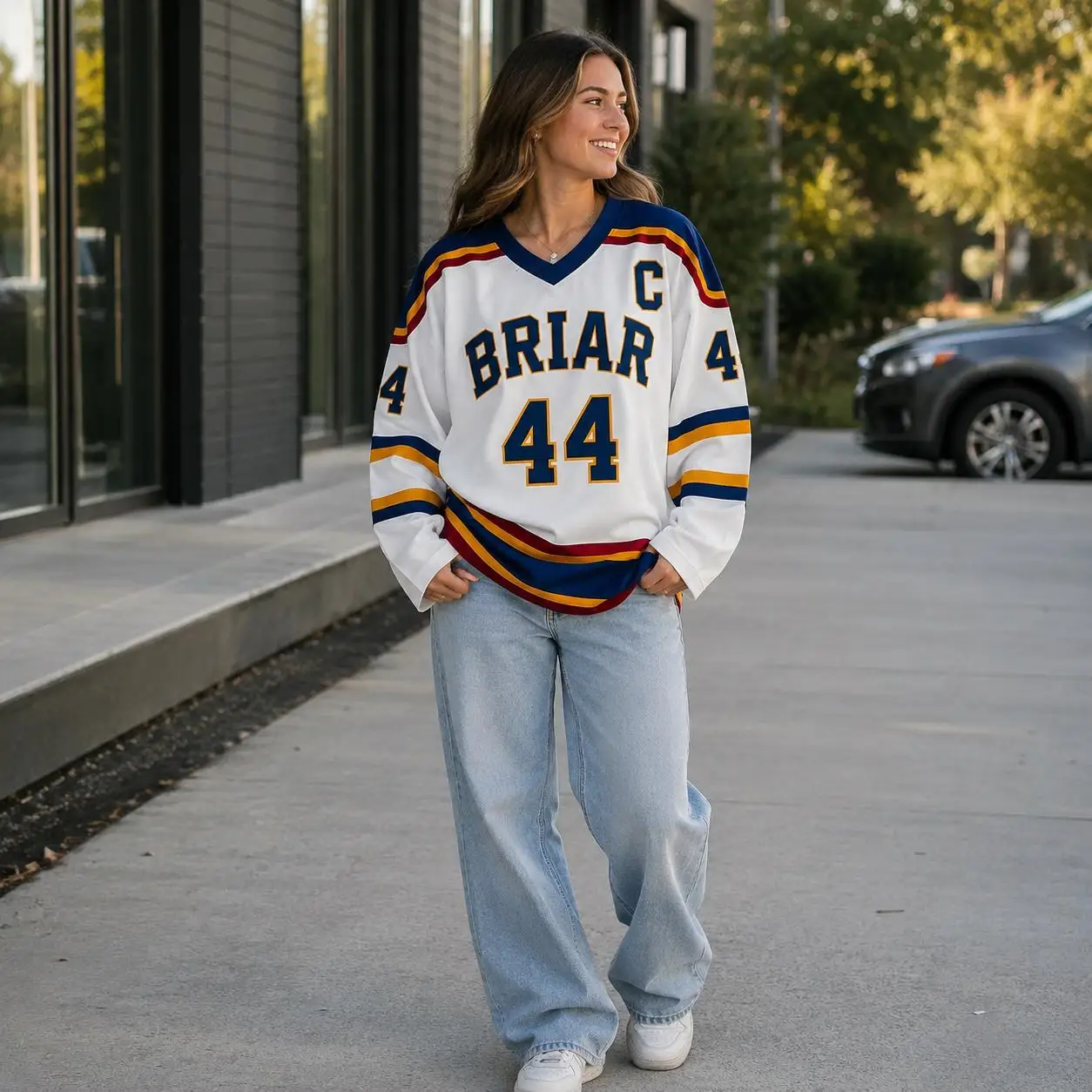 Briar University Graham 44  Ice Hockey Jersey Off‑Campus Book Merch Long Sleeve V‑Neck Hockey Uniform Unisex Retro Street Sports