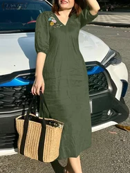 2024 ZANZEA Summer Fashion Women V Neck Half Sleeve Holiday Party Vestido Casual Sundress Vintage Floral Embroidery Midi Dress