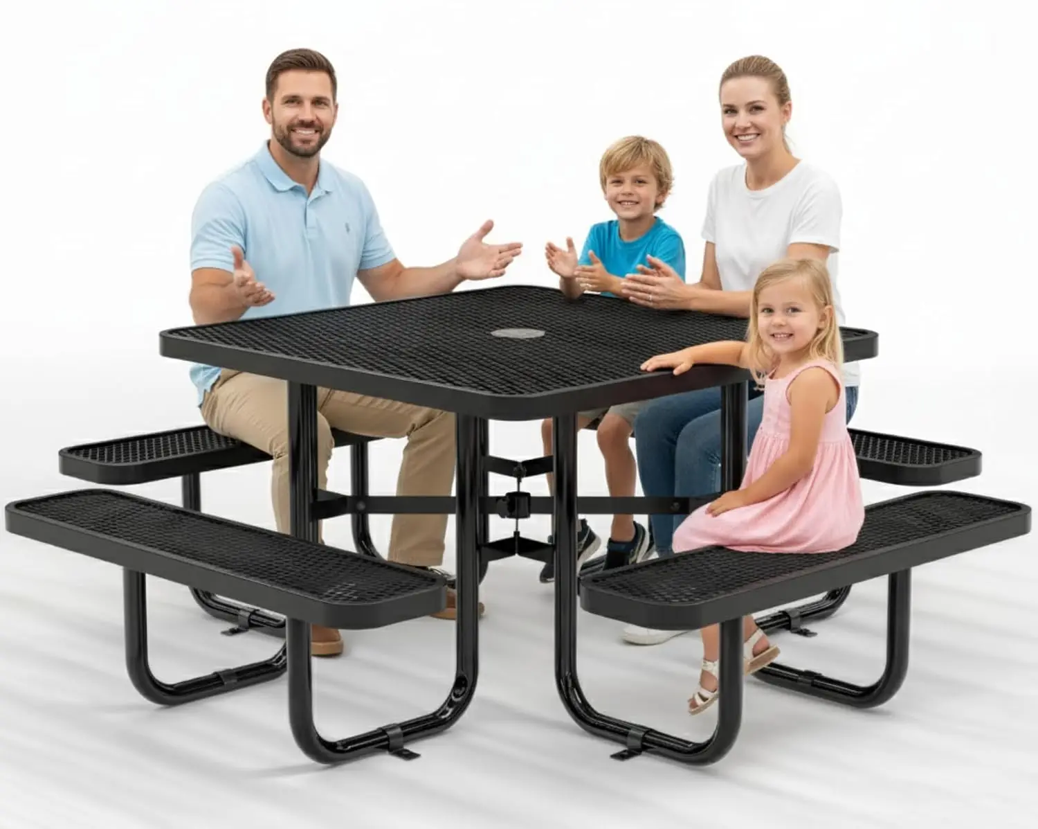 Commercial Metal Picnic Table (Black, 46in Square, Expanded Steel)