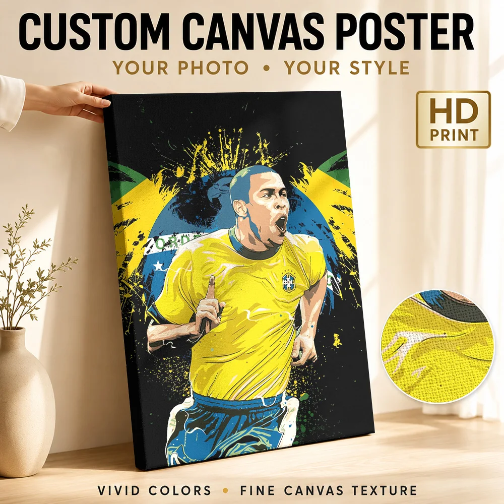 Ronaldo Celebration Tribute Framed Canvas Print Poster Digital Style Wall Art With Personalized Photo For Bedroom Ideal Fan Gift