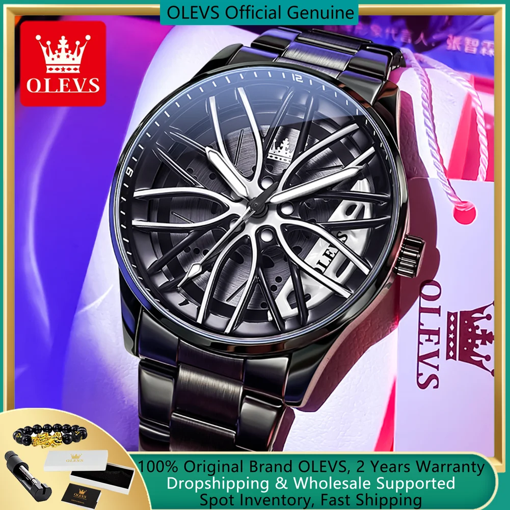 OLEVS 9937 Fashion Men's Watches 360° Rotation Dial Personality Street Style Original Quartz Watch for Men Steel Strap Man Wach