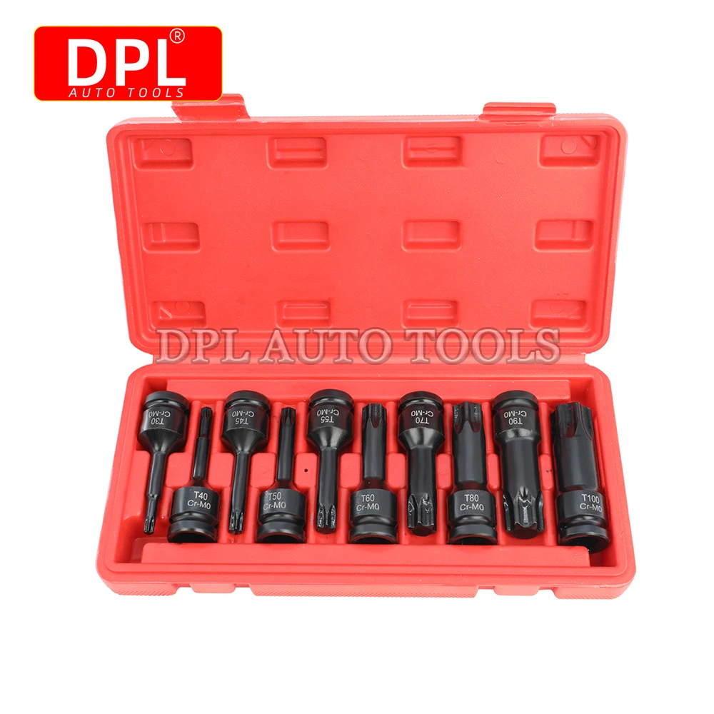 10pcs 1/2 Inch Drive Impact Torx Star Bit Socket Sets T30-T100 Socket Bits Set T30 T40 T45 T50 T55 T60 T70 T80 T90 T100