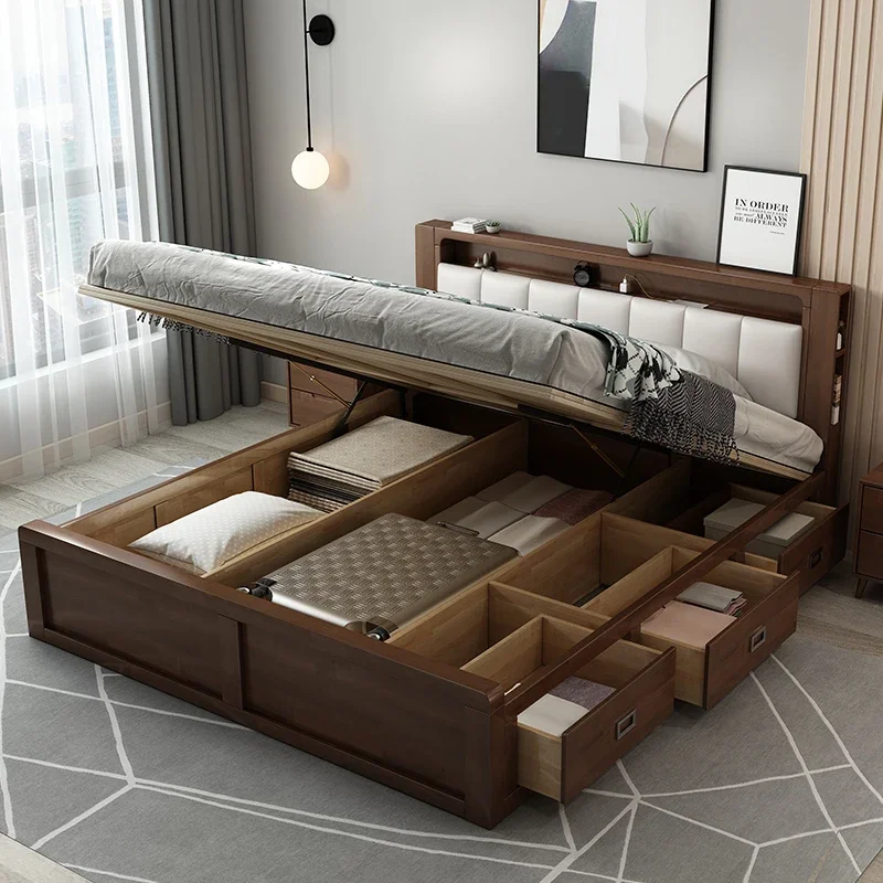 Nordic solid wood bed, high pressure box storage bed, storage capacity of 1.8 meters, 1.5 meters, modern and s