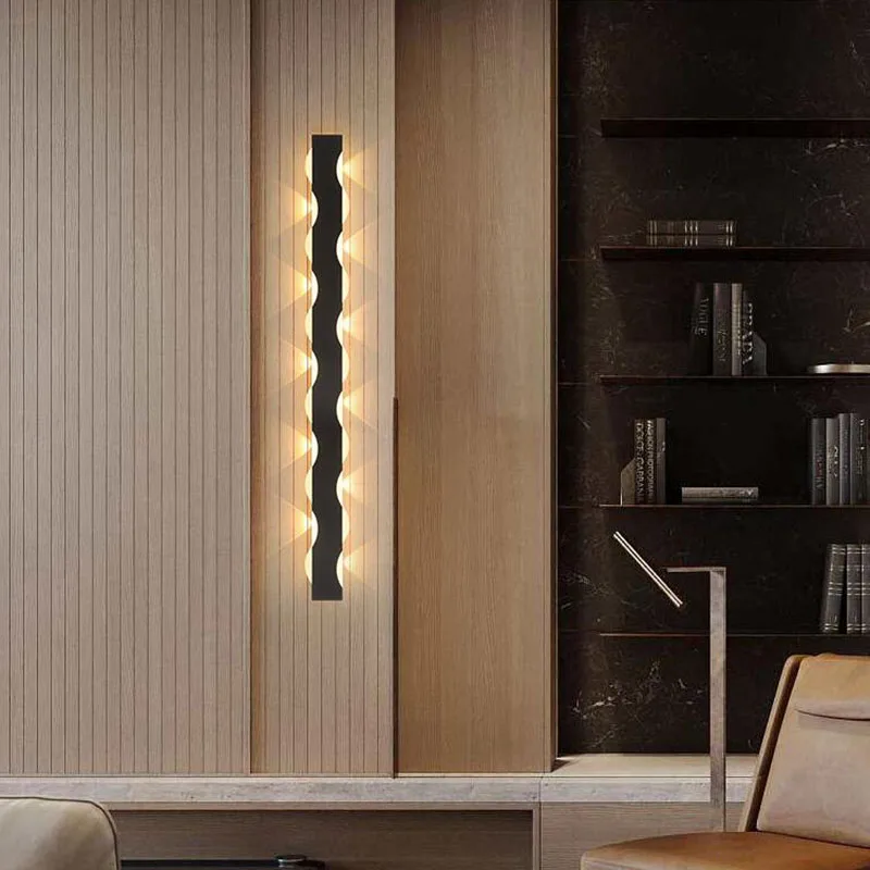 Modern simple Long strip LED wall lamp up down background opposite wall light LED bedside foyer corridor black gold LED sconce