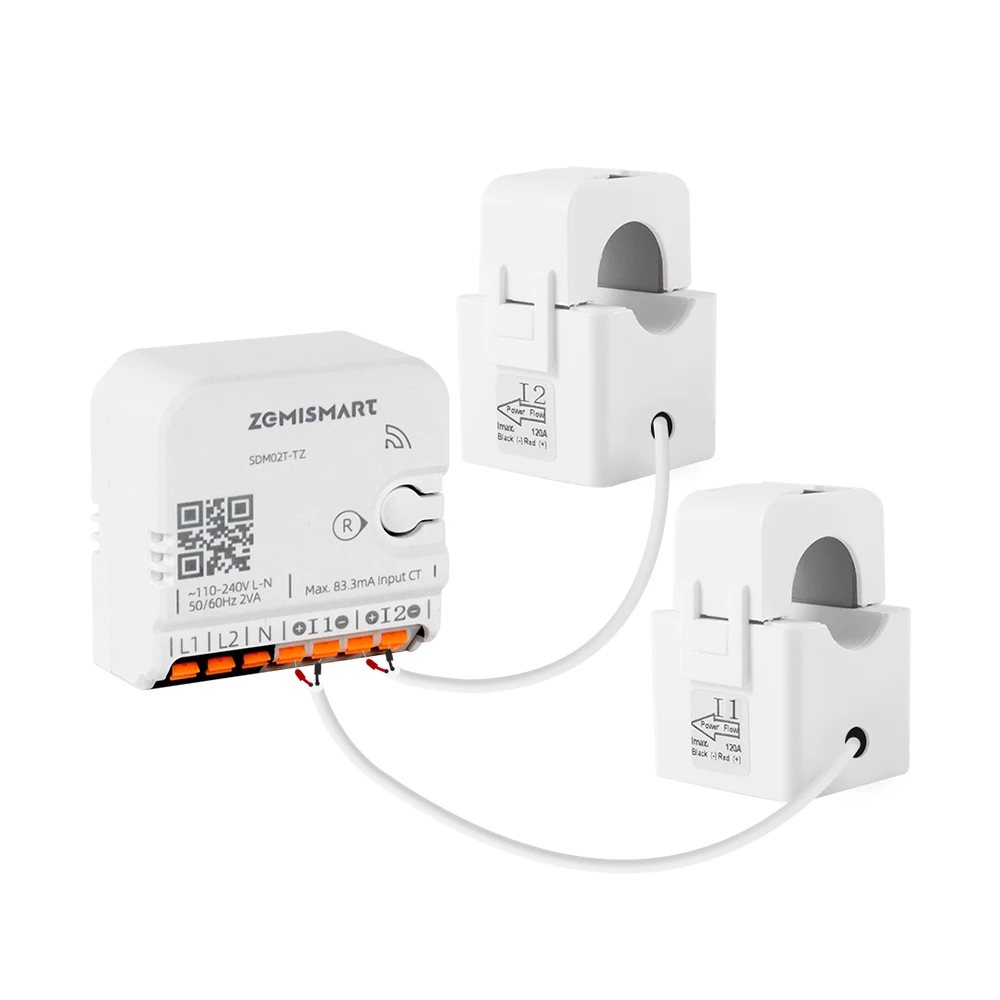 Zemismart   Zigbee 2-Phase Smart Energy Meter 120A with Dual Clamps & Real-Time  ing Home Assistant