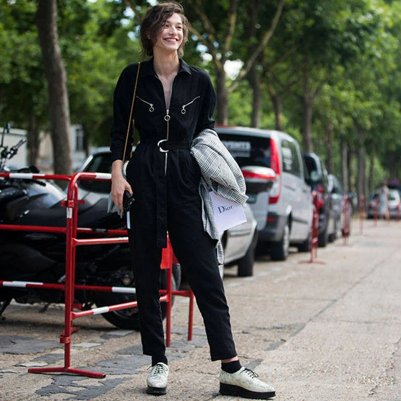 

Модные уличные джинсы-комбинезоны с высокой талией для женщин, весна 2025, облегающие, из утолщенного хлопка