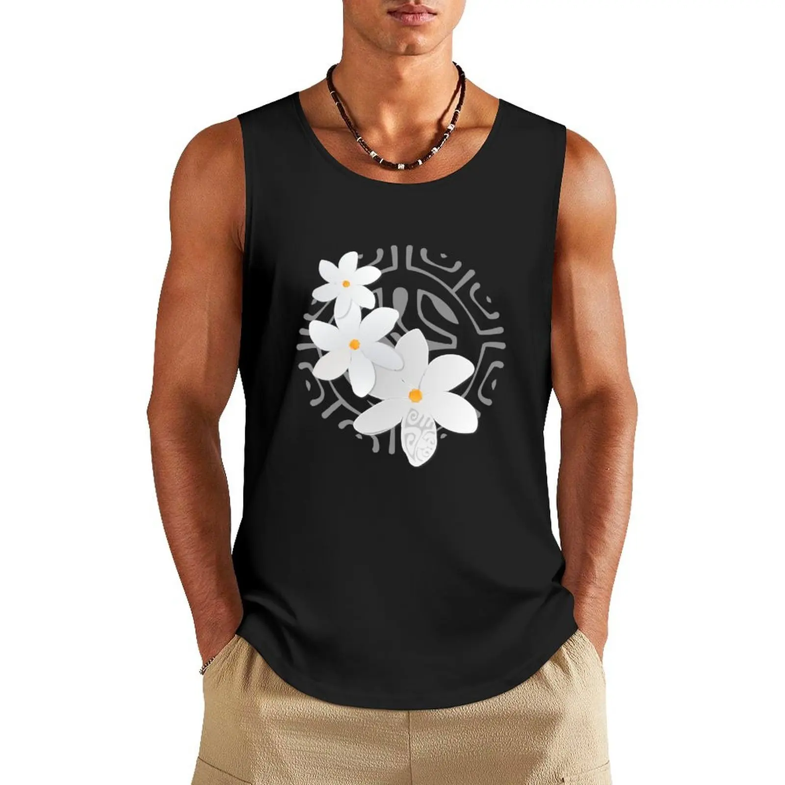 

Tiare Tahiti - Polynesian flower Tank Top sleeveless shirt man gym sleeveless Men's t-shirts sleeveless jackets
