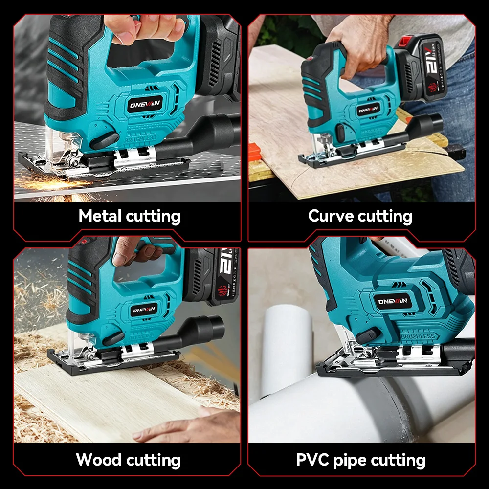 ONEVAN 26mm 3500RPM Bürstenlose Elektrische Stichsäge 1000W Multifunktions-Holzbearbeitungswerkzeug mit 3 variablen Geschwindigkeitsstufen für Makita 18V Akku – Detail 11