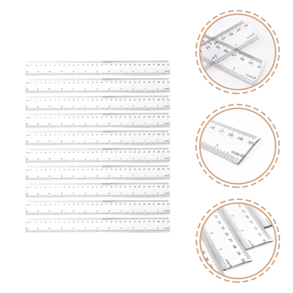 20 قطعة مسطرة واضحة 12 بوصة مقياس متري طالب المدرسة الثانوية اللوازم مكتب الرسم أداة سنتيمتر بوصة